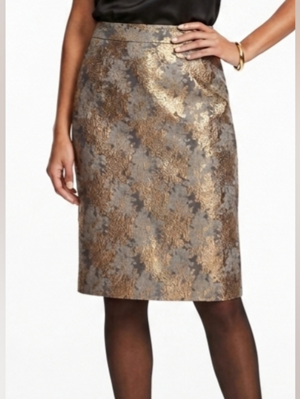Liz Claiborne Metallic Gold Jacquard Pencil Skirt Size 16